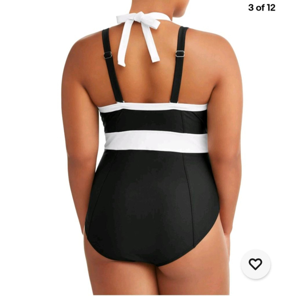 Terra & Sky sz 3X Black and White one piece built in bra vacay resort swimsuit - Picture 2 of 8